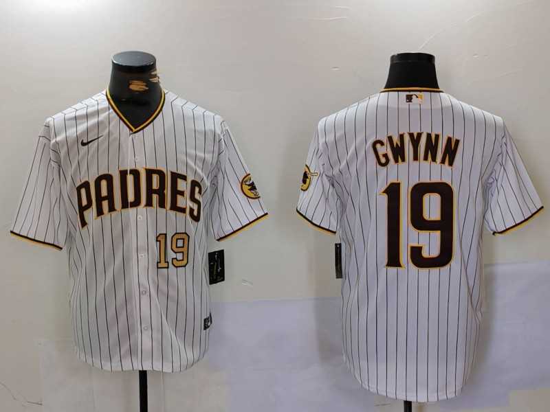 Mens San Diego Padres #19 Tony Gwynn White Team Logo Stitched Cool Base Nike Jerseys